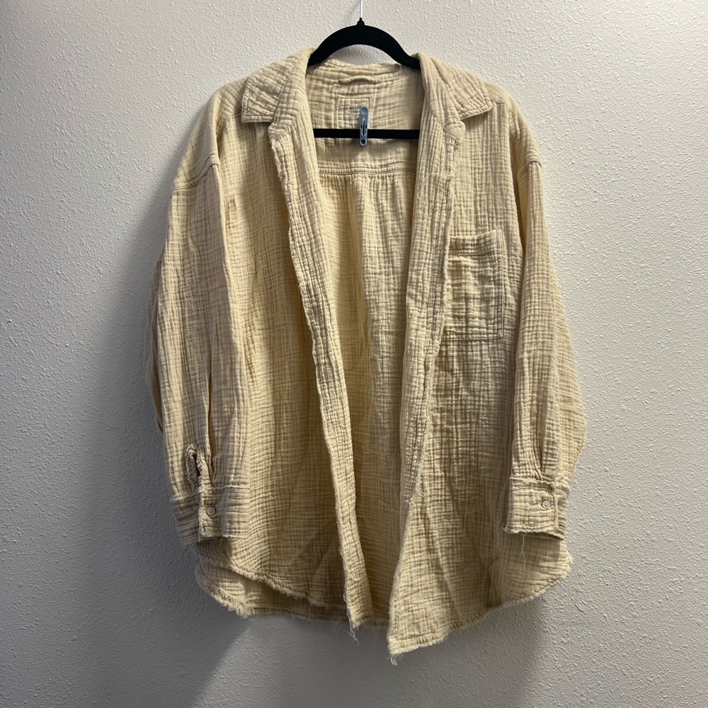 Aerie Gauzy Cover Up Shirt - Cream Color